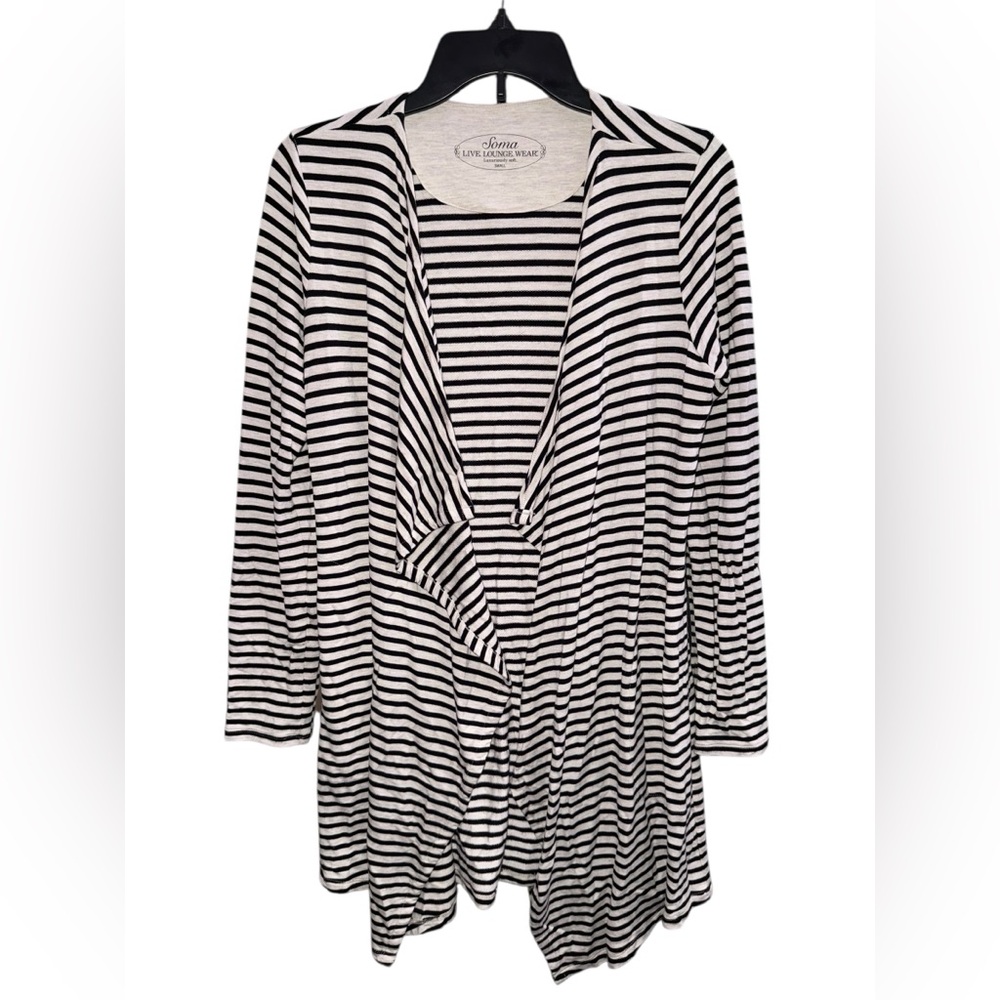 Soma Striped Black and White Soft Open Cardigan Size Small